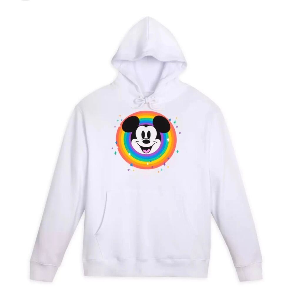 NWOT Disney Parks Pride Collection Mickey Mouse Vibrant Rainbow Circle Hoodie L